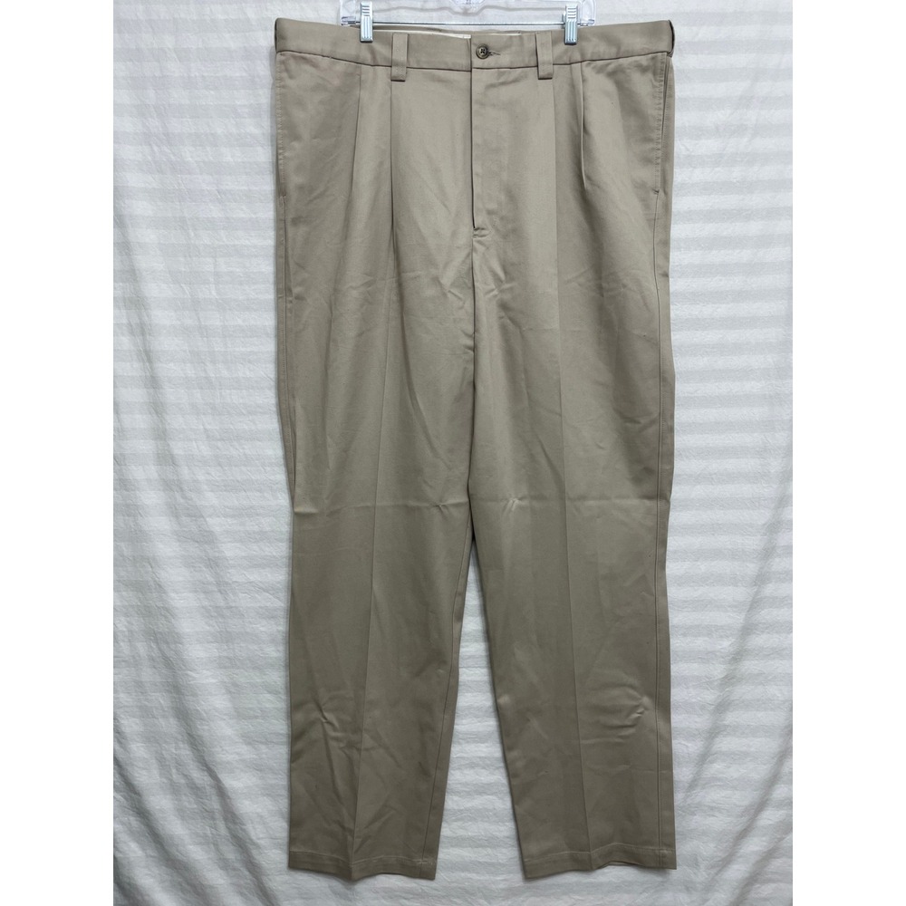 New Oak Hill Premium Pleated Pants 44/34 Tan Khaki Waist-Relaxer Cotton Chino